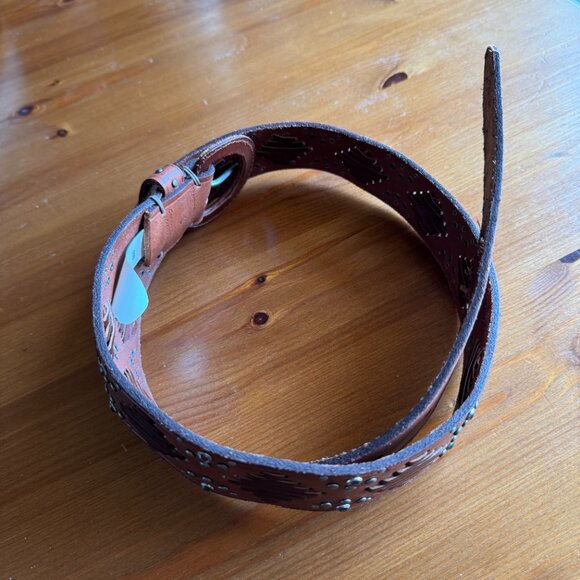 NWT Abercrombie & Fitch Brown Leather Studded Vintage Belt in Large - Picture 10 of 10